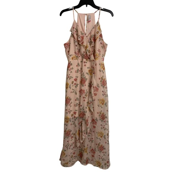 No Boundaries Junior's Floral Wrap Ruffle Empire Waist Maxi Dress Size L (11-13) - Picture 3 of 7